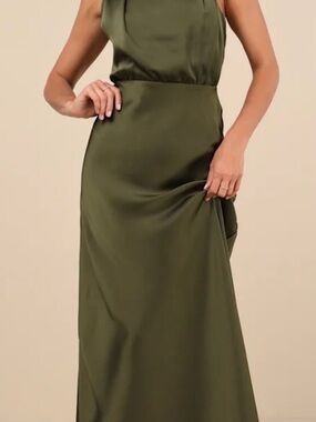 Lulu's Olive Green Satin Midi Dress